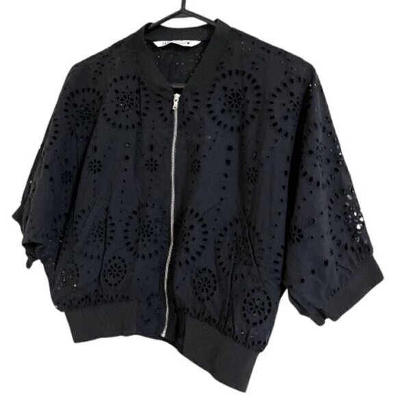 Zara Embroidered Cropped Eyelet Bomber - Picture 4 of 8